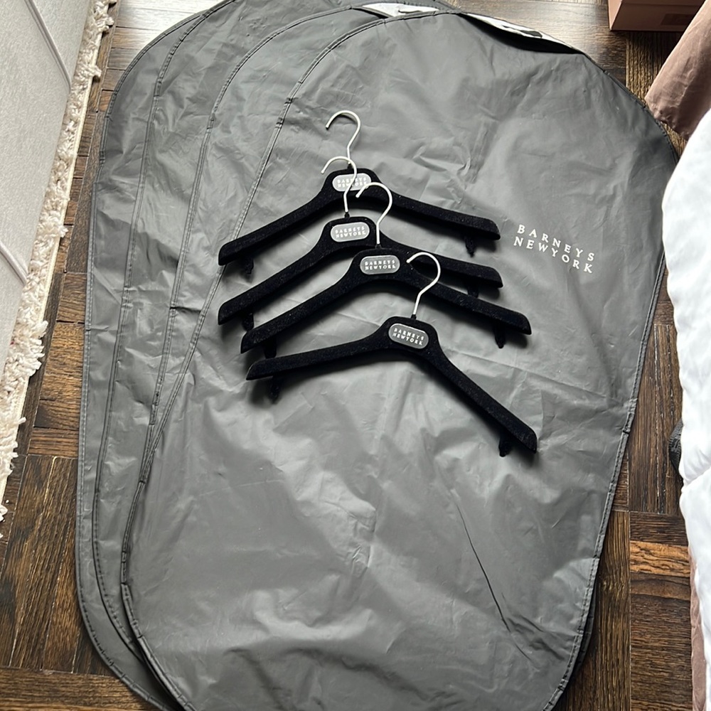 Barney’s New York brand hangers and garment bags